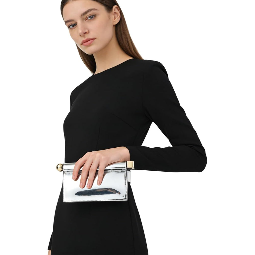 Trendy Pu Leather Clutch Bag For Women Versatile Folding Evening Purse Metal Decoration Crossbody For Banquet Party