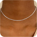 Robaice Tennis Necklace for Women, 14K Gold/Silver Plated Rhinestone Choker Necklace for Women, Dainty Cubic Zirconia Cut Faux Diamond Chain
