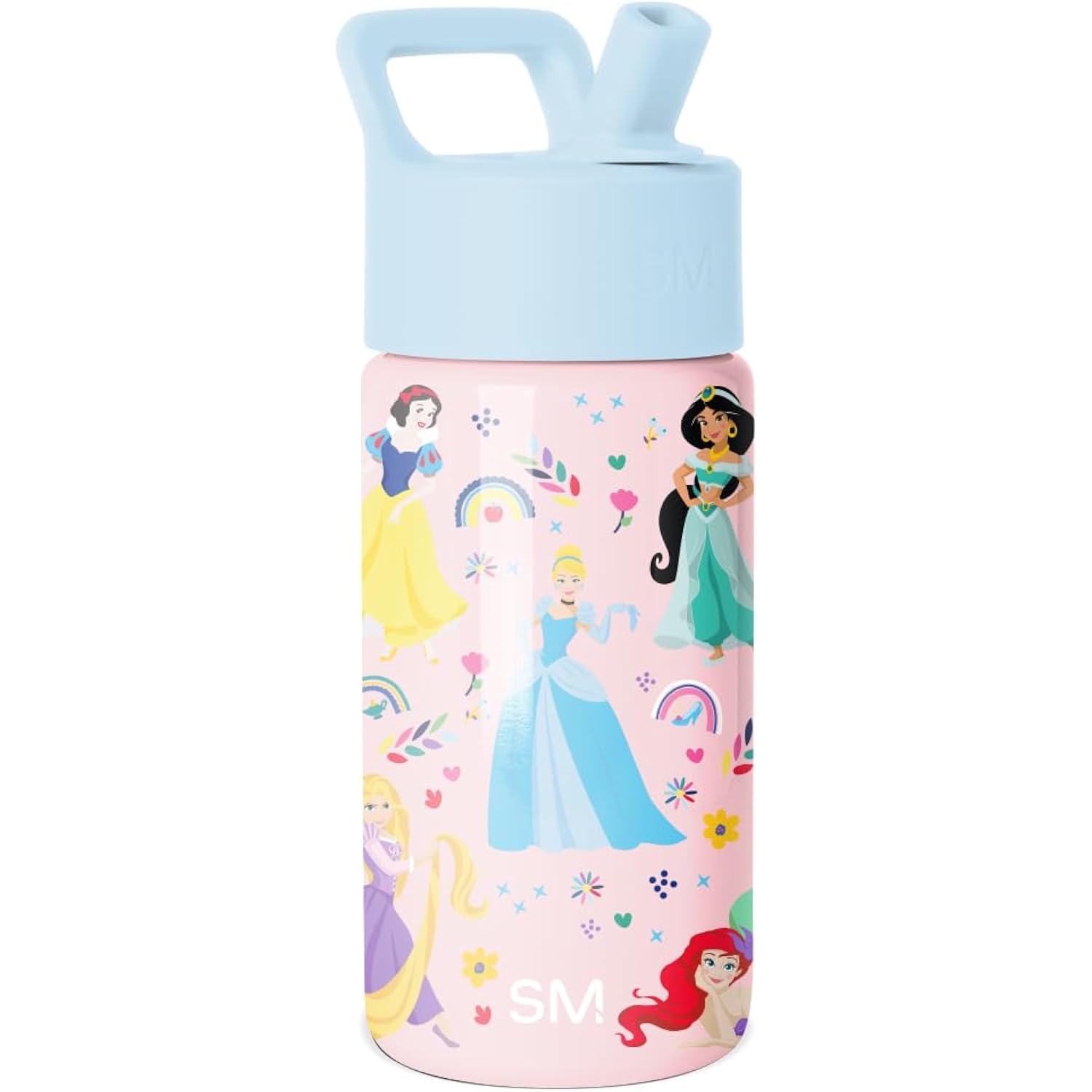 Simple Modern Disney Princess Kids Water Bottle With Straw Lid | 14Oz Insulated Stainless Steel Kids Tumbler & Spill Proof Toddler Cup For School, Girls, Boys | Summit | Princess Rainbows