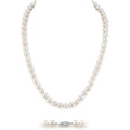 The Pearl Source Real Freshwater Pearl Necklace for Women, Round White Genuine Cultured Freshwater Pearls, Classic Single Strand Pearl Necklace, Sterling Silver Fishhook Clasp