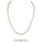 The Pearl Source Real Freshwater Pearl Necklace for Women, Round White Genuine Cultured Freshwater Pearls, Classic Single Strand Pearl Necklace, Sterling Silver Fishhook Clasp