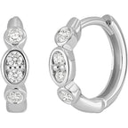 18K White Gold Diamond Florentine Huggie Hoop Earrings
