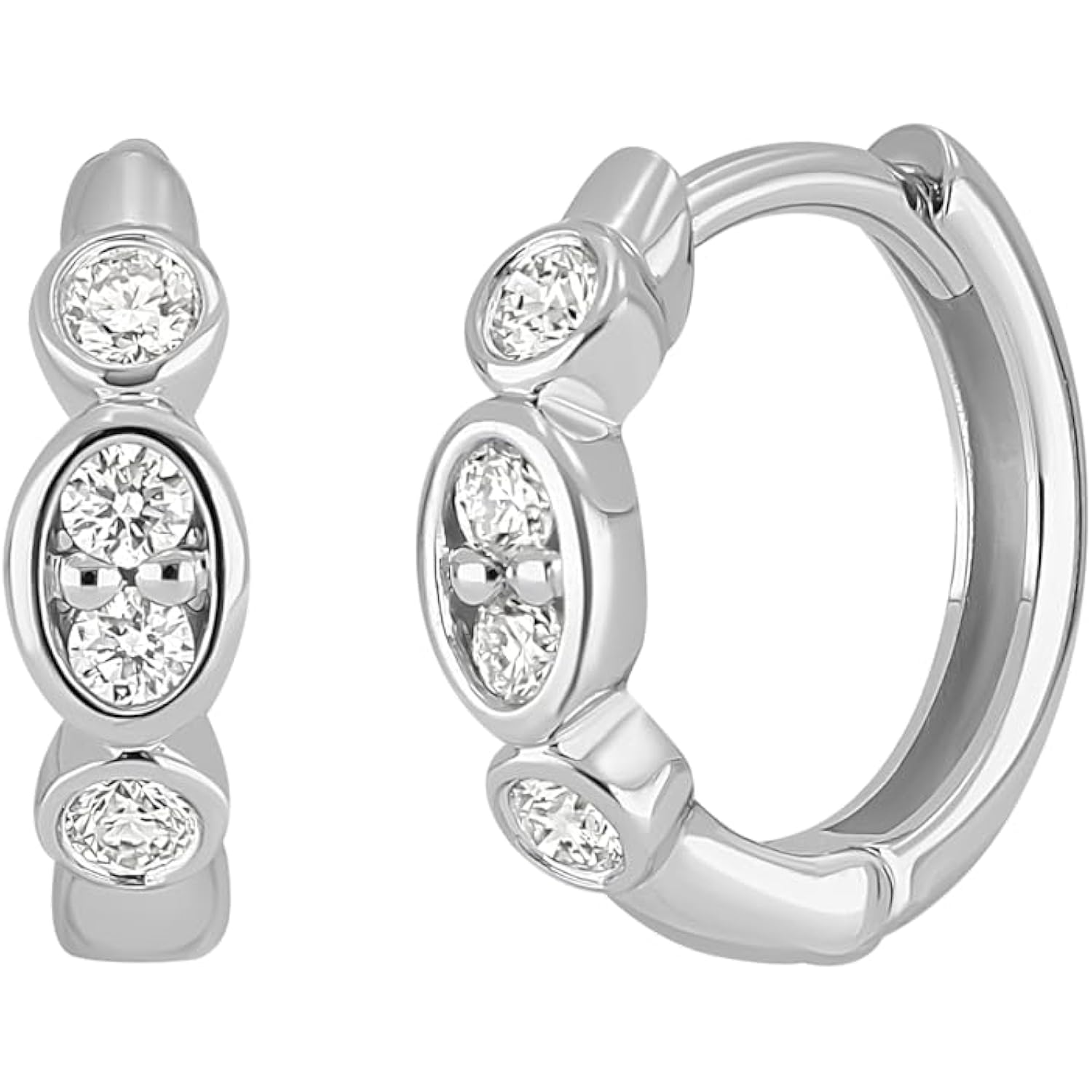 18K White Gold Diamond Florentine Huggie Hoop Earrings