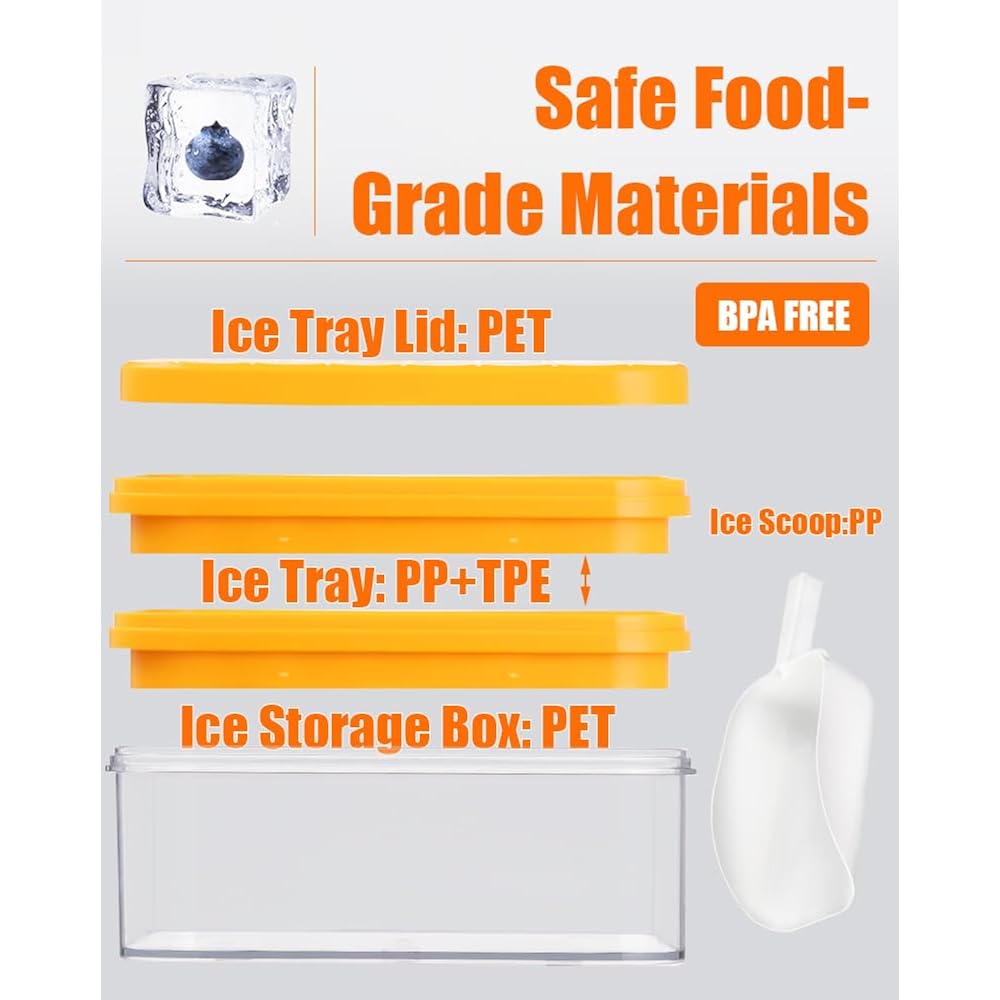 Brigii Ice Cube Tray With Lid & Storage Bin, 56 Cubes Ice Mold With Easy-Release Silicone Bottom, Stackable Ice Trays For Freezer, Bpa Free,For Cocktails, Whiskey, Coffee & Drinks