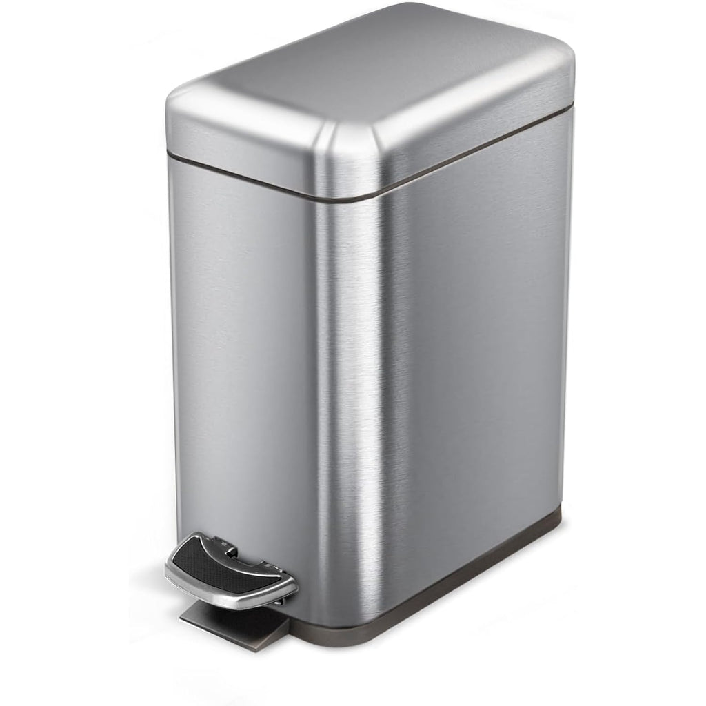 Home Zone Living 1.3 Gallon Stainless Steel Small Trash Can With A Lid | Stainless Steel With Slim Fit Design, Soft-Close Lid For Offices, Bathrooms, Bedrooms And Dorms, Silver