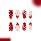 24Pcs French Tip Press on Nails Medium Almond Fake Nails with White Polka Dot Designs Stick on Nails Red Nails Press Ons Reusable Acrylic Glue On Nail for Women Nail Art Decoration