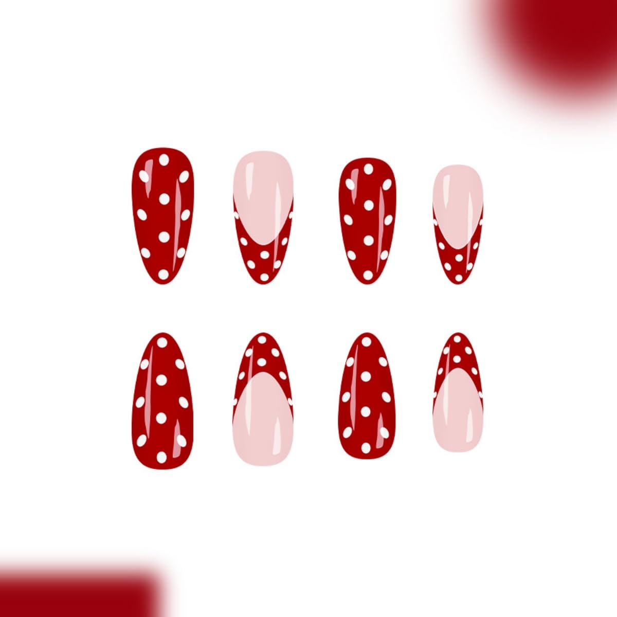 24Pcs French Tip Press on Nails Medium Almond Fake Nails with White Polka Dot Designs Stick on Nails Red Nails Press Ons Reusable Acrylic Glue On Nail for Women Nail Art Decoration