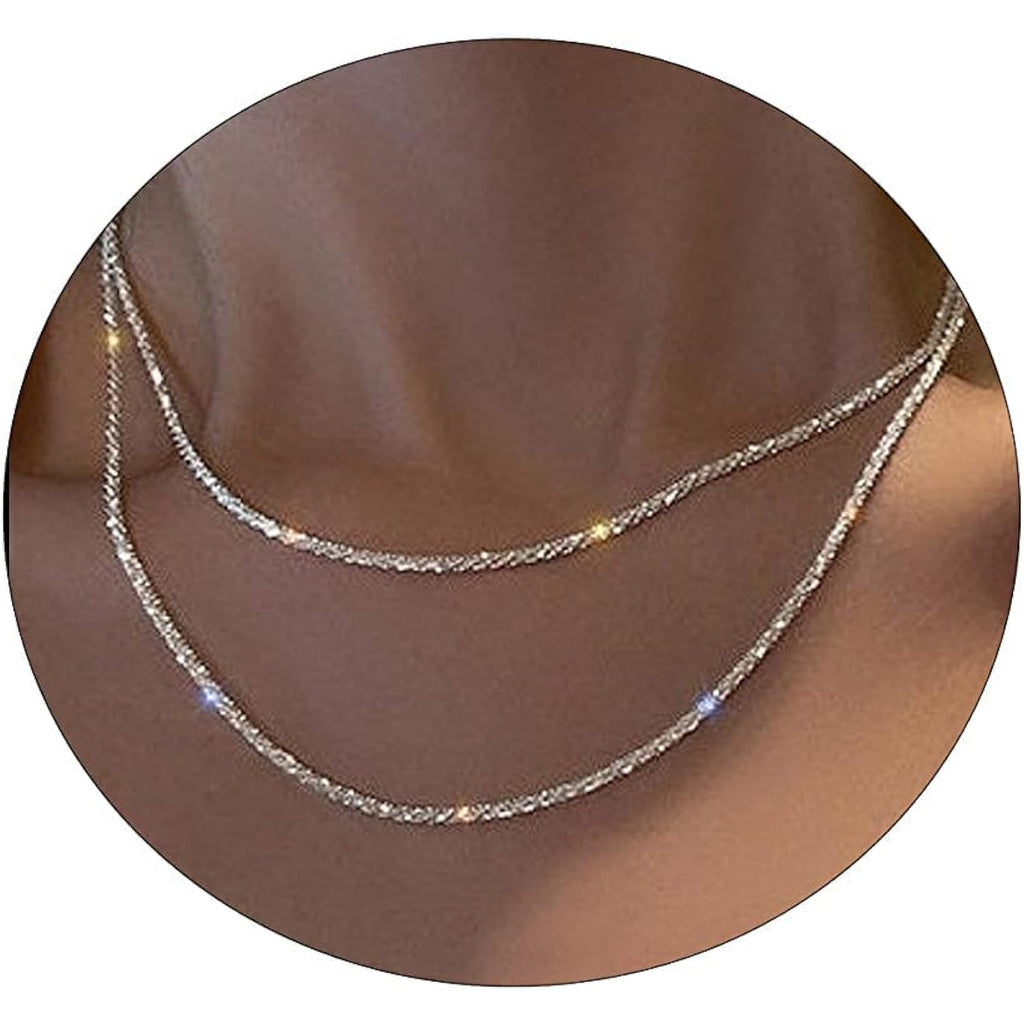 Herringbone Choker Necklace Set Double Layer Snake Chain Herringbone Chain Necklace Layering Necklace Set Cuban Chain Necklace for Women