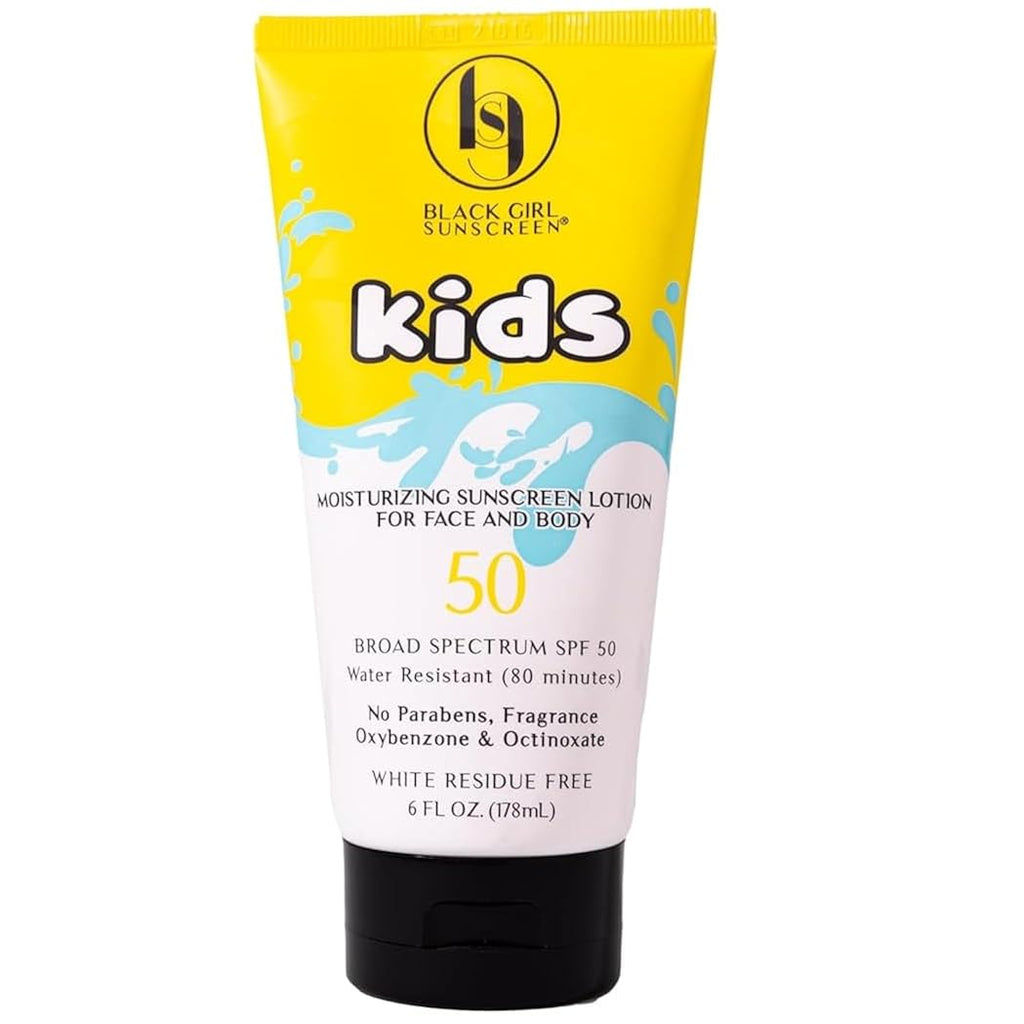 Black Girl Sunscreen Kids Spf 50 Lotion For Face & Body- Sun Protection For Skin, Kids Sunscreen, Water Resistant For 80 Minutes, Ideal For Beach & Travel, No White Cast For Melanin Rich Skin- 6 Fl Oz
