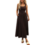 Mieazom Women'S Summer Maxi Dress 2026 - Sleeveless Square Neck Casual Beach Sundress With Pockets, Flowy Patchwork Knit