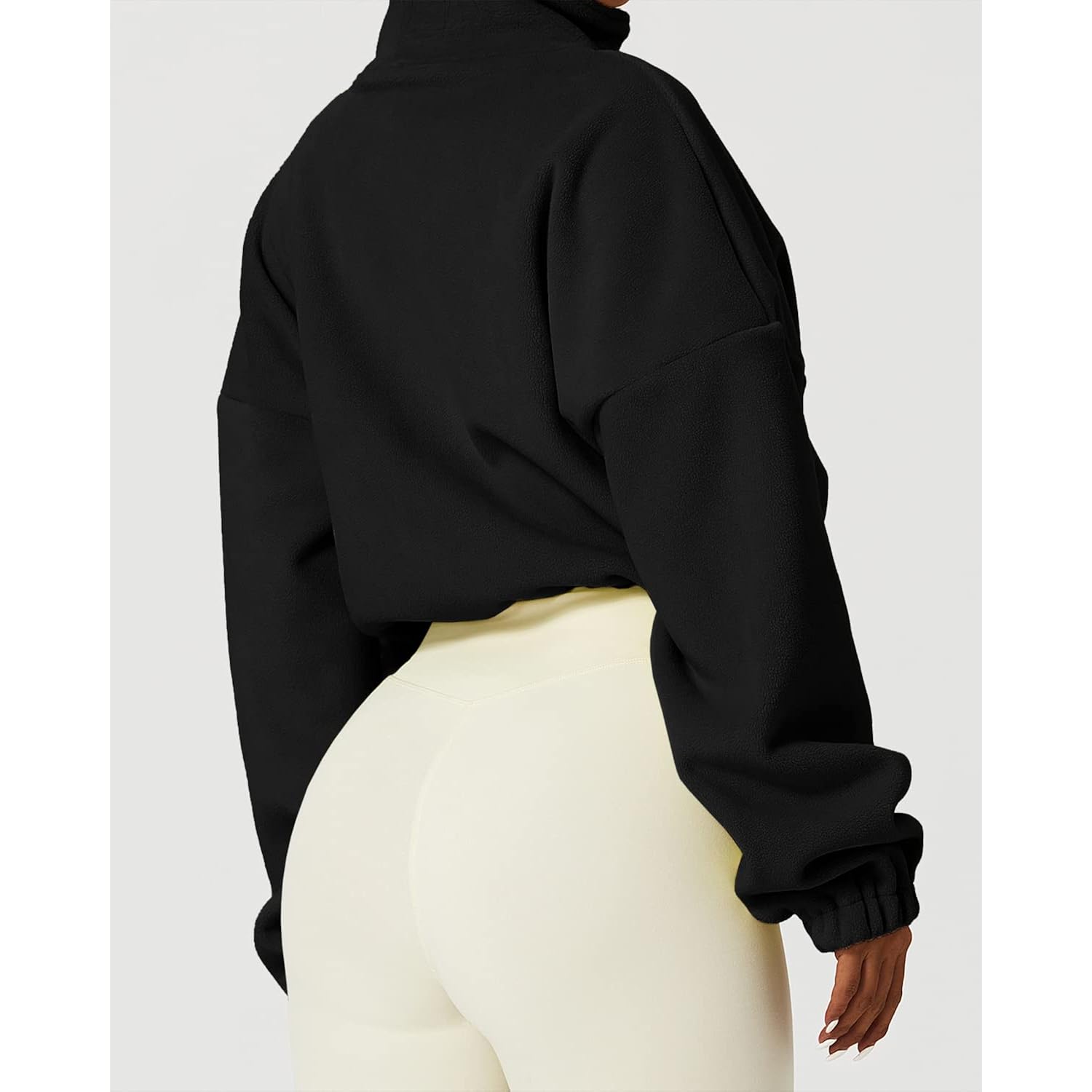 Qinsen Women'S Full Zip Fleece Short Jacket Warm Winter Long Sleeve Stand Collar Sherpa Crop Coat