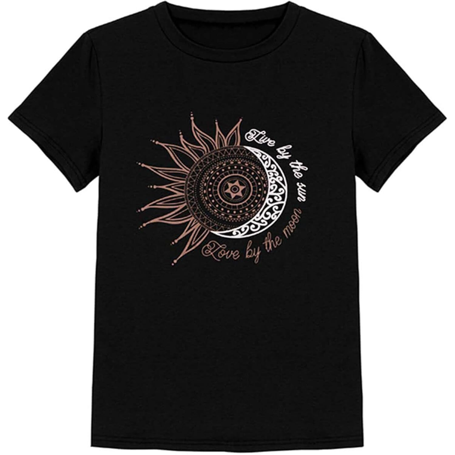 MaQiYa Womens Graphic Tees Summer Vintage Short Sleeve Cotton Moon and Sun Printed T Shirts Tops Black
