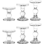 6-Piece Set of Glass Candlestick, Crystal Candlestick Holder Holder and Conical Candle, Christmas Candle Holder Decoration, Family Living Room Wedding Candle Holder (Clear 2sets)