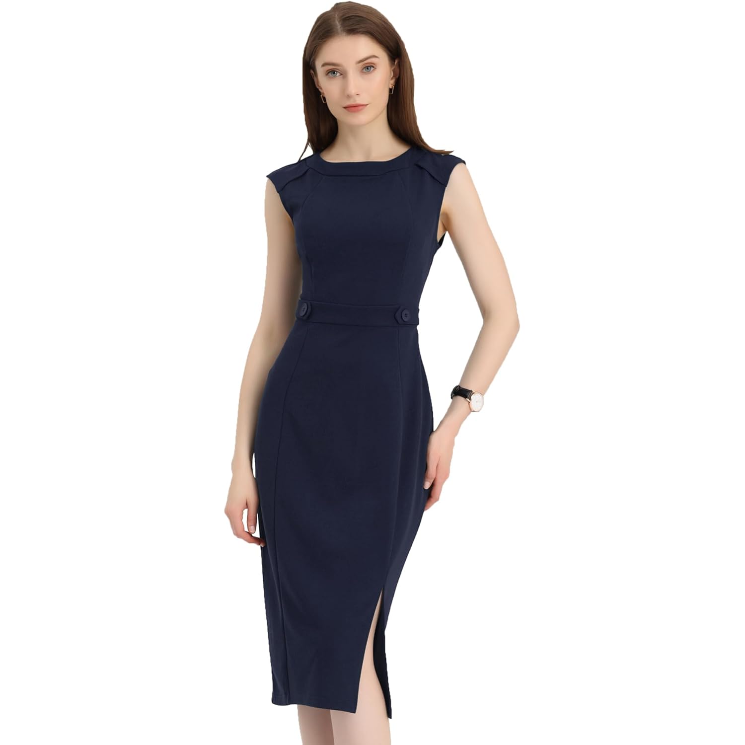 Summer Sleeveless Sheath Dress for Women's 2025 Round Neck Work Bodycon Pencil Dresses