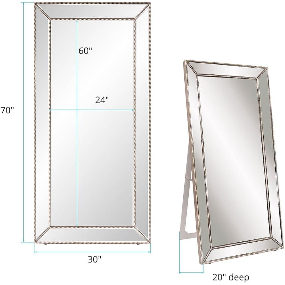 Howard Elliott Titus Silver Oversized Full Length Mirror With Stand, Large Free Standing Or Leaning Wall Mirror, Full Body Floor Mirror With Stand For Bedroom & Living Room, 70 X 30 Inch