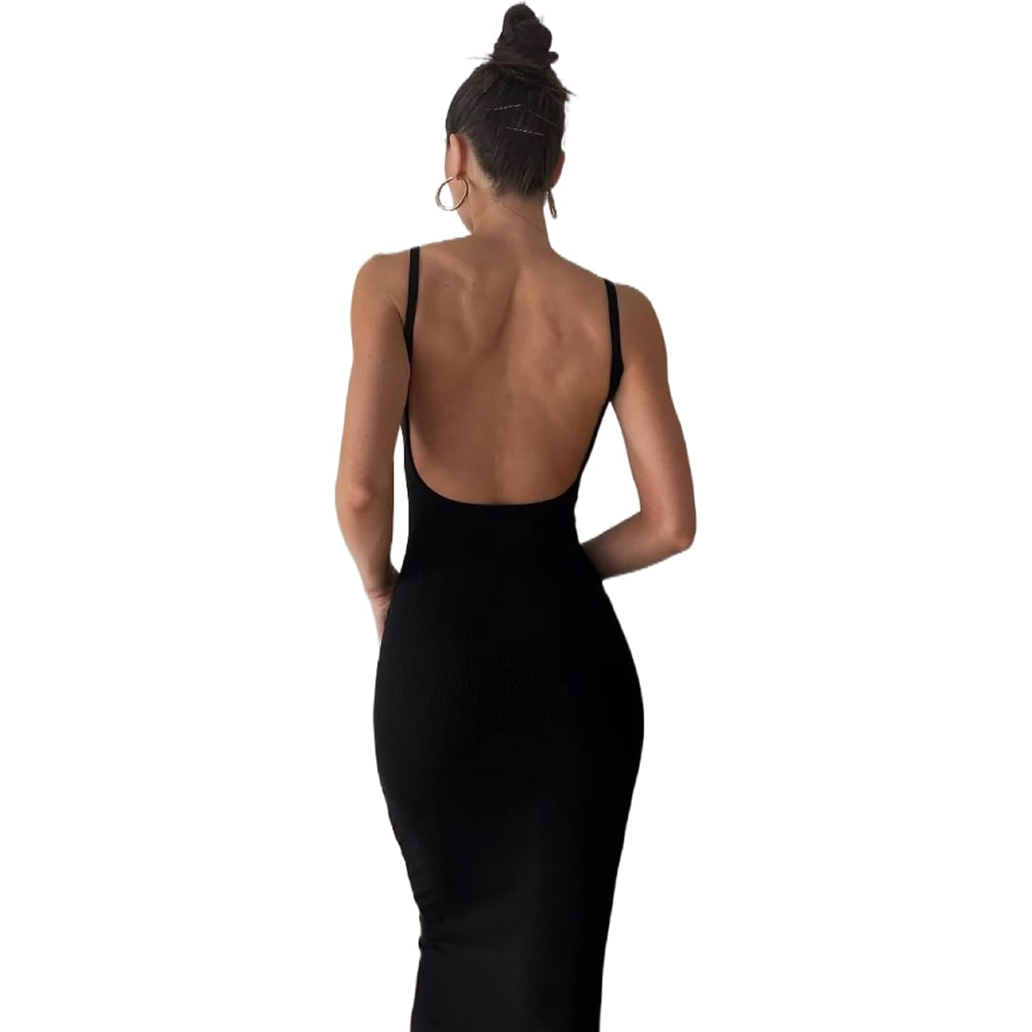 Women Backless Maxi Tank Dress Bodycon Sexy Open Back Hollow Long Dresses Sleeveless Elegant Cocktail Party Dress