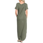 Anrabess Womens Summer Maxi Dress Short Sleeve Casual Loose Long T Shirt Dresses Split Vacation Beach Sundress Travel Outfits