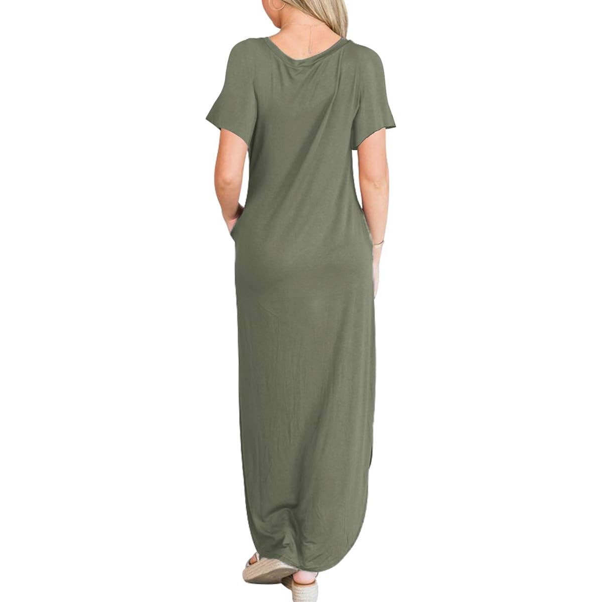 Anrabess Womens Summer Maxi Dress Short Sleeve Casual Loose Long T Shirt Dresses Split Vacation Beach Sundress Travel Outfits
