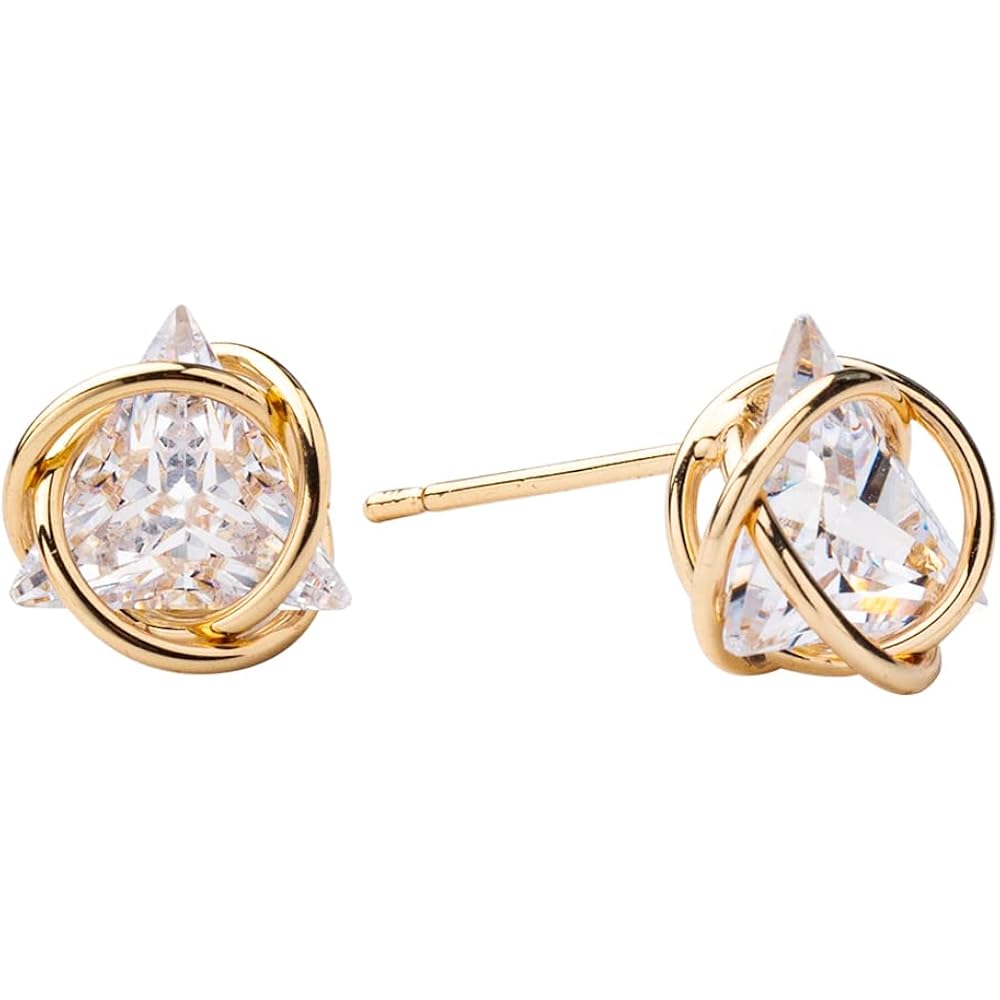 Cubic Zirconia Geometric Gold Knot Stud Earrings for Womens