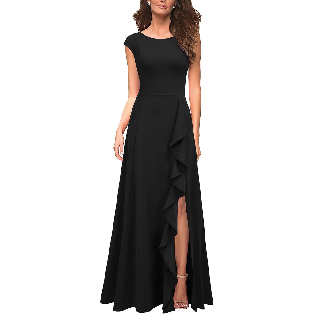Mushare Women'S Cocktail Dresses With Pockets Ruffled Sexy Split Party Long Formal Dress