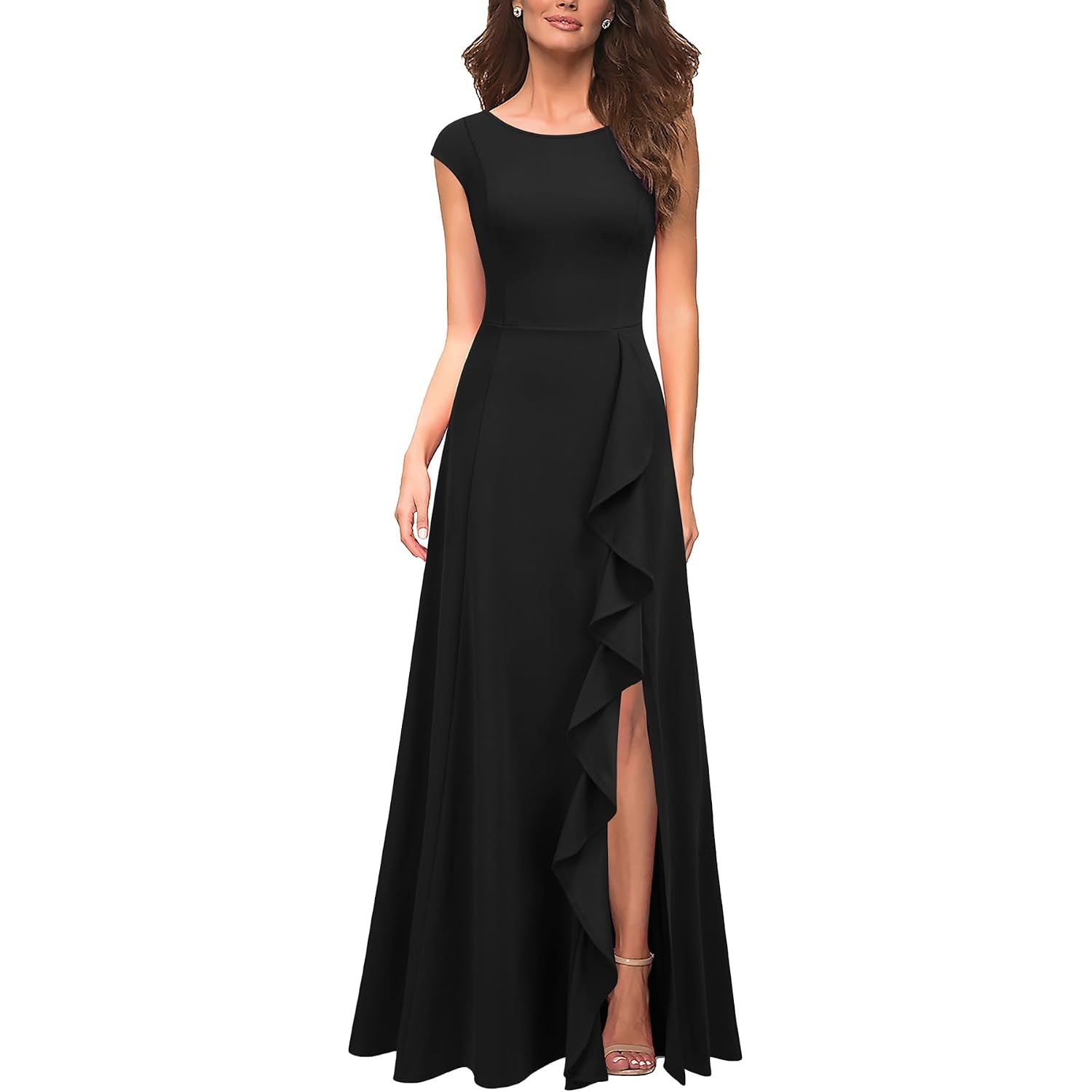 Mushare Women'S Cocktail Dresses With Pockets Ruffled Sexy Split Party Long Formal Dress