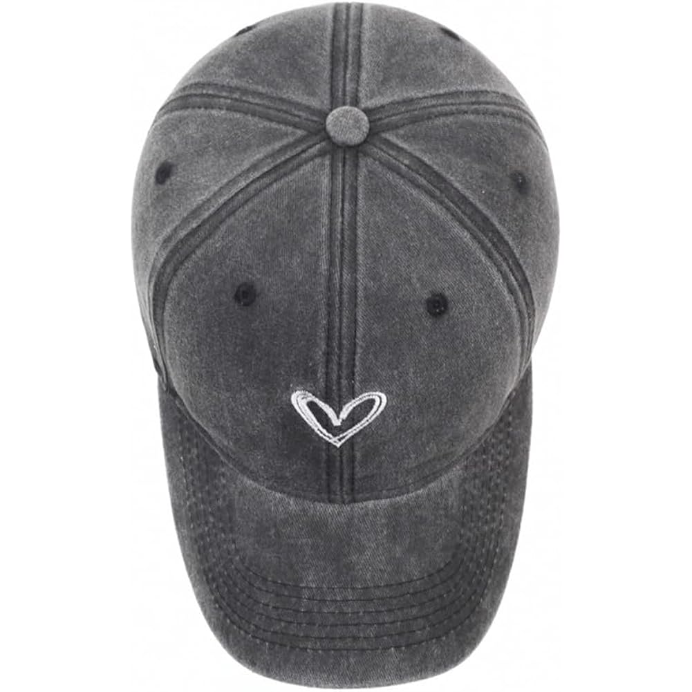 YuMENo Women's Heart Embroidered Baseball Cap Vintage Washed Cotton Adjustable Low Profile Dad Hats