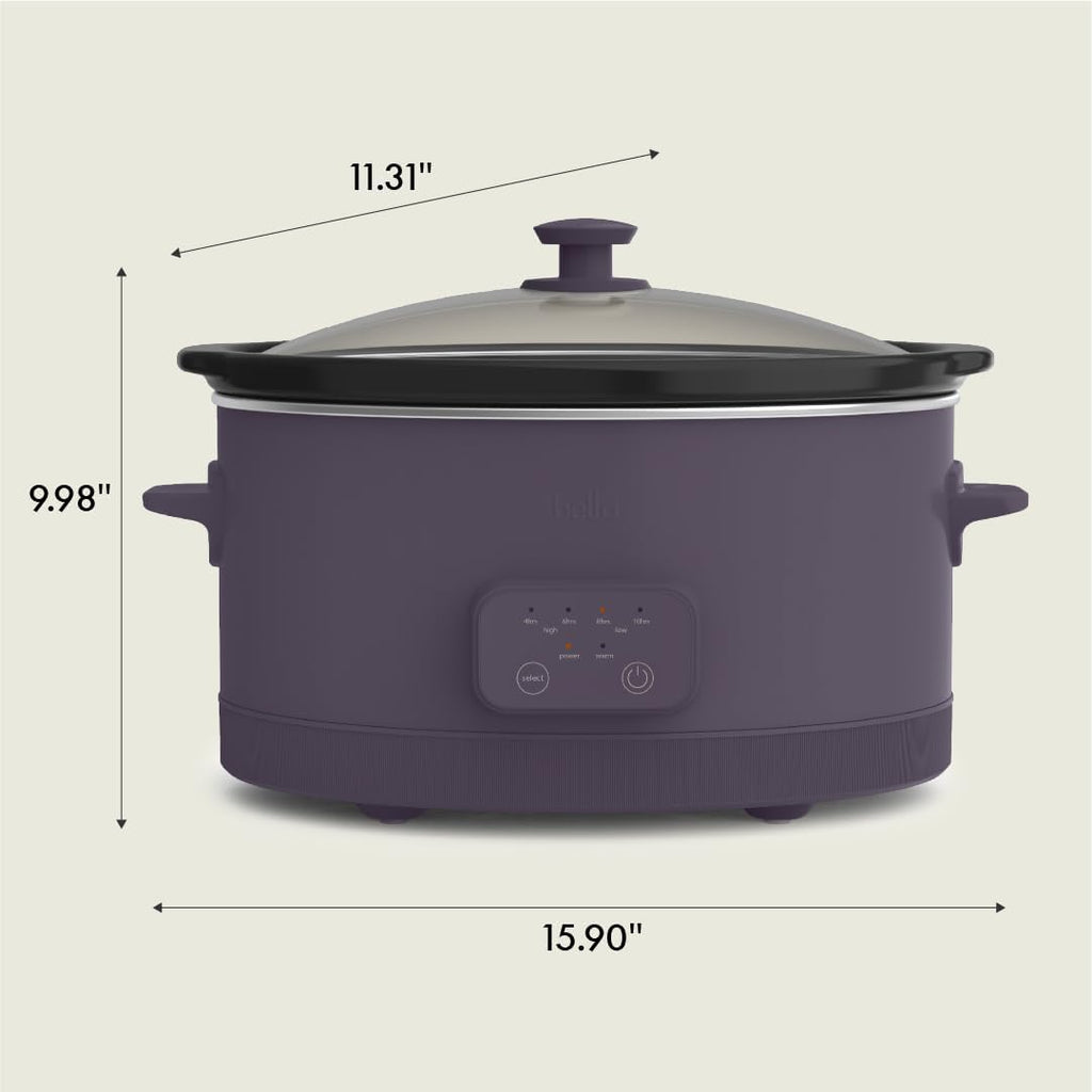 Bella 6.0 Qt Programmable Slow Cooker, Ceramic Nonstick Coating, Adjustable Temperature & Cooking Times, Dishwasher Safe Stoneware Pot & Tempered Glass Lid, Tangle Free Cord Wrap, Plum