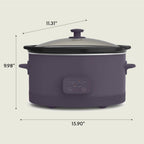 Bella 6.0 Qt Programmable Slow Cooker, Ceramic Nonstick Coating, Adjustable Temperature & Cooking Times, Dishwasher Safe Stoneware Pot & Tempered Glass Lid, Tangle Free Cord Wrap, Plum
