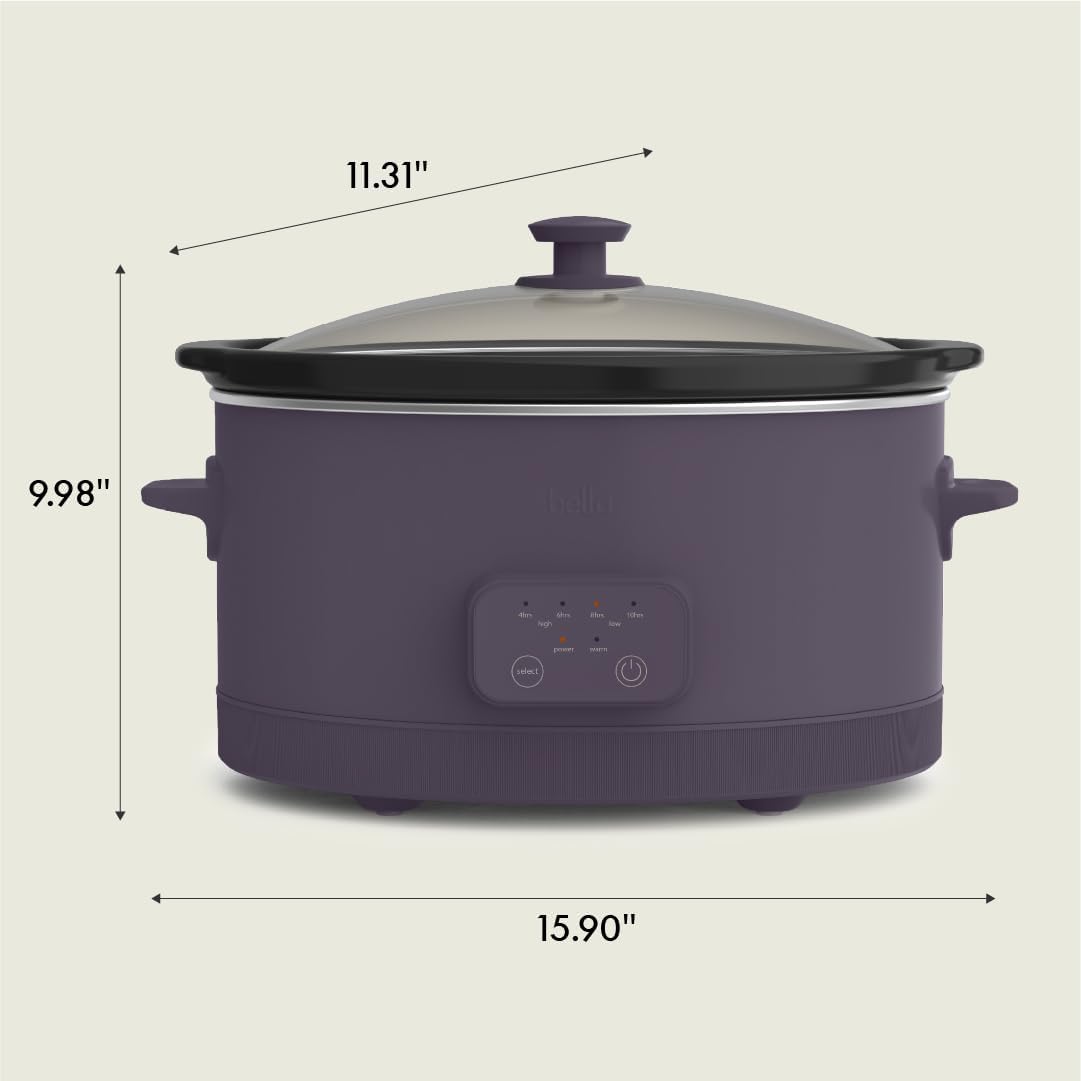 Bella 6.0 Qt Programmable Slow Cooker, Ceramic Nonstick Coating, Adjustable Temperature & Cooking Times, Dishwasher Safe Stoneware Pot & Tempered Glass Lid, Tangle Free Cord Wrap, Plum