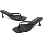 Thong Sandals Kitten Heels Square Toe Flip Flops Slip On Heels For Women Kitten Heel Sandals Low Heel 2.4 Inch For Casual