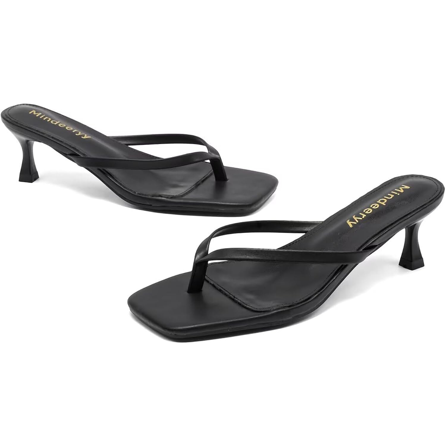 Thong Sandals Kitten Heels Square Toe Flip Flops Slip On Heels For Women Kitten Heel Sandals Low Heel 2.4 Inch For Casual