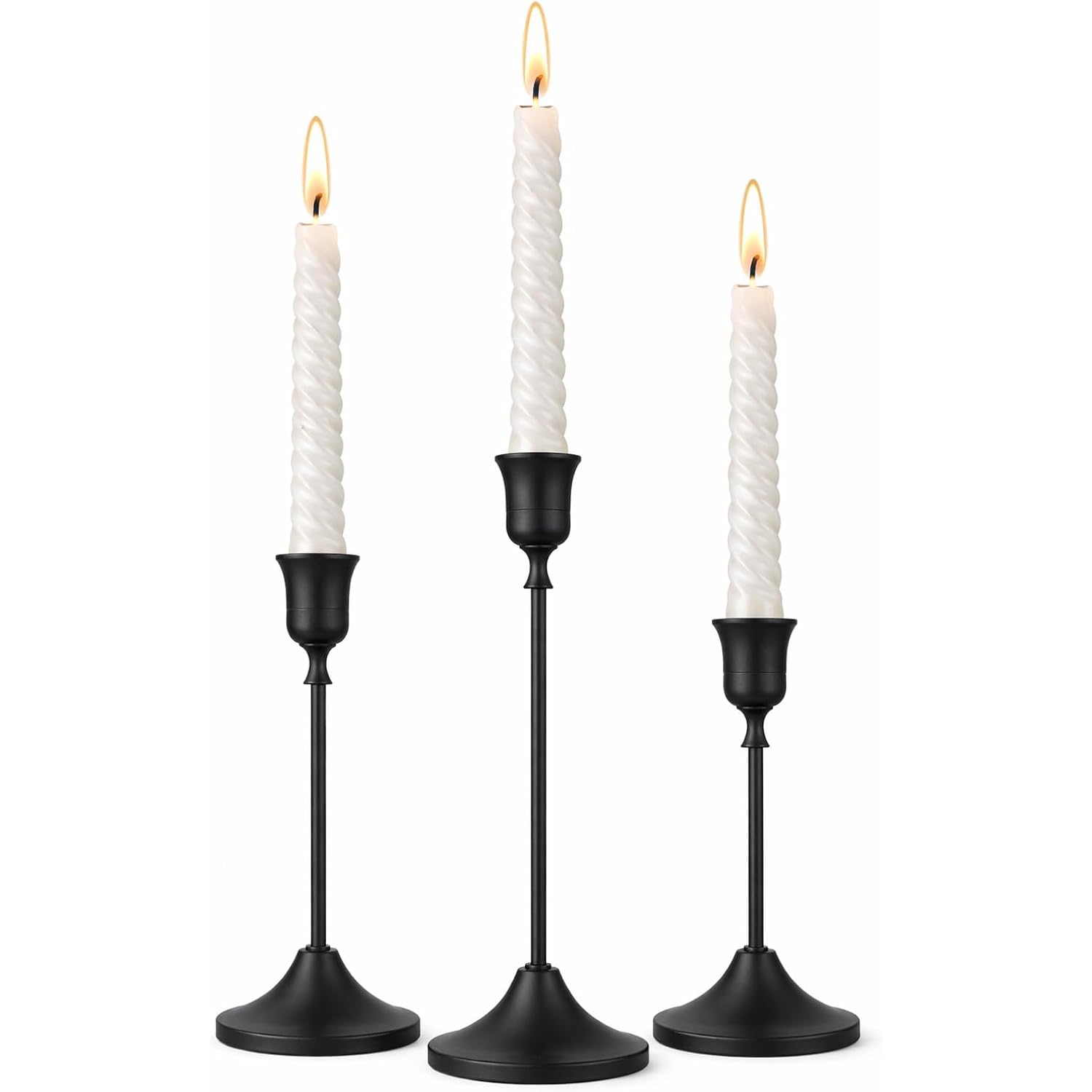 Black Taper Candle Holders Set of 3, Metal Vintage Candlestick Stands for Dining Table Centerpiece, Wedding Decor, Fireplace Mantel, Housewarming Gift