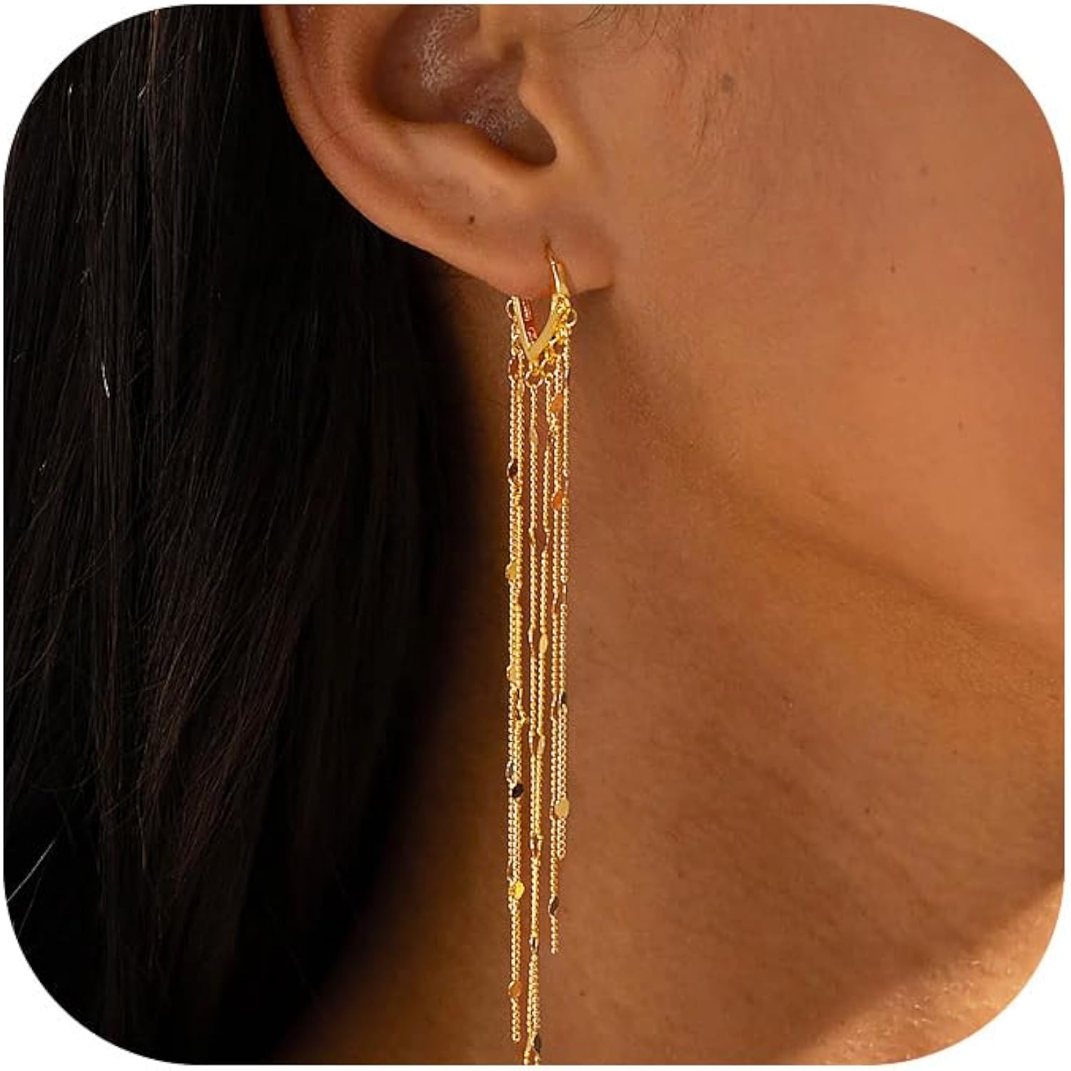 Robaice Gold Long Prom Earrings for Women, 14K Gold Plated Pearl Dangle Drop and Chain Tassel Threader Earrings Dangling，Rhinestone Zirconia Hypoallergenic Bride Party Prom Gold jewelry，Women Gifts