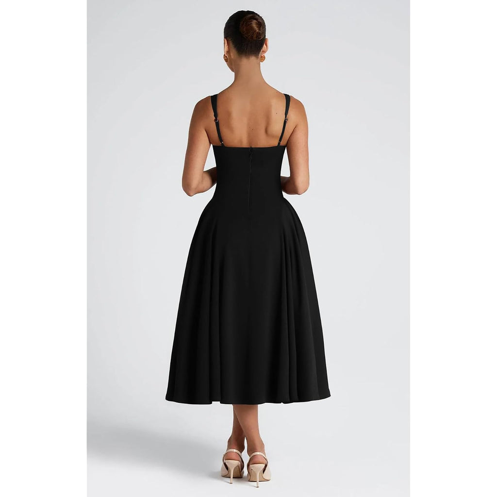 Memoriesea Women'S Elegant Square Neck Swing A Line Wedding Evening Party Midi Dress