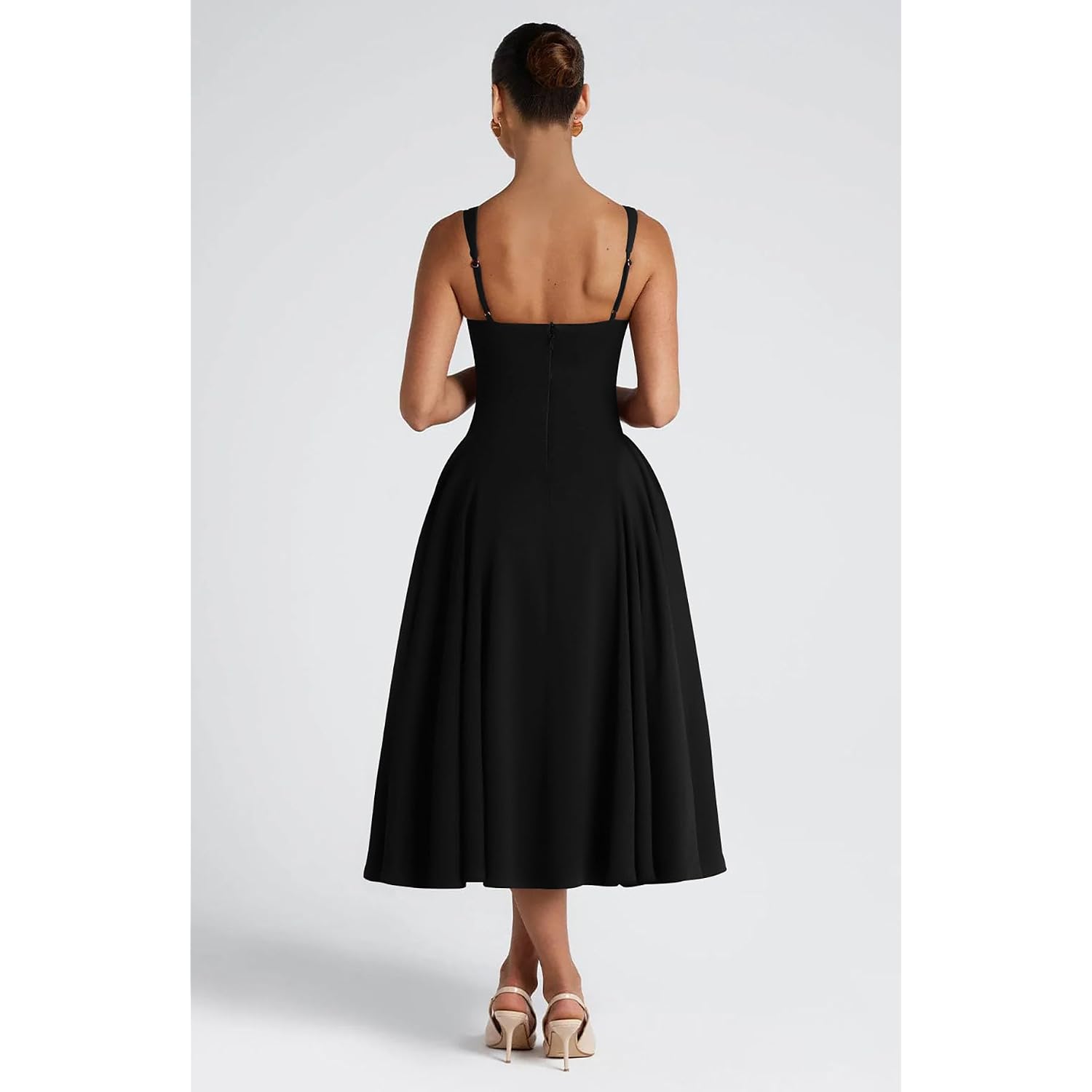 Memoriesea Women'S Elegant Square Neck Swing A Line Wedding Evening Party Midi Dress