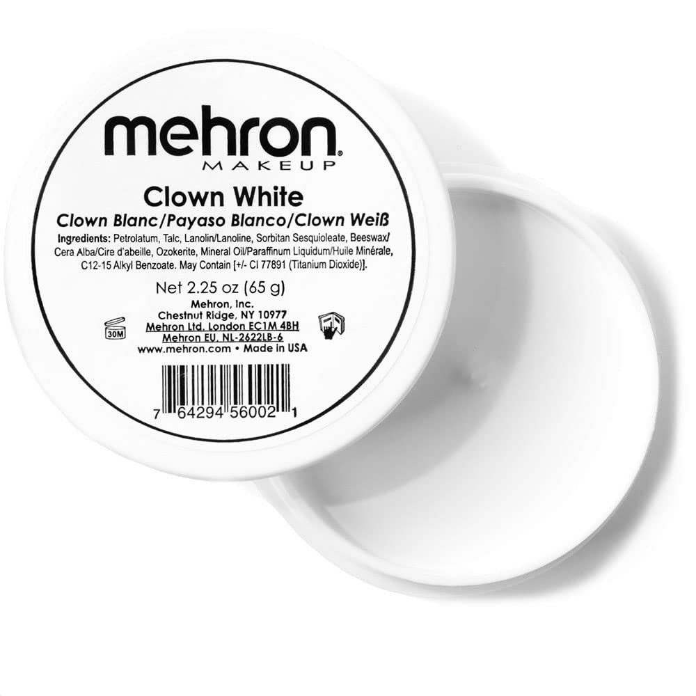 Mehron Makeup Clown White Professional Face Paint Cream Makeup | White Face Paint for Stage, Film, Cosplay, & Mime | Halloween Clown 2.25 oz (65g) | Made in the USA