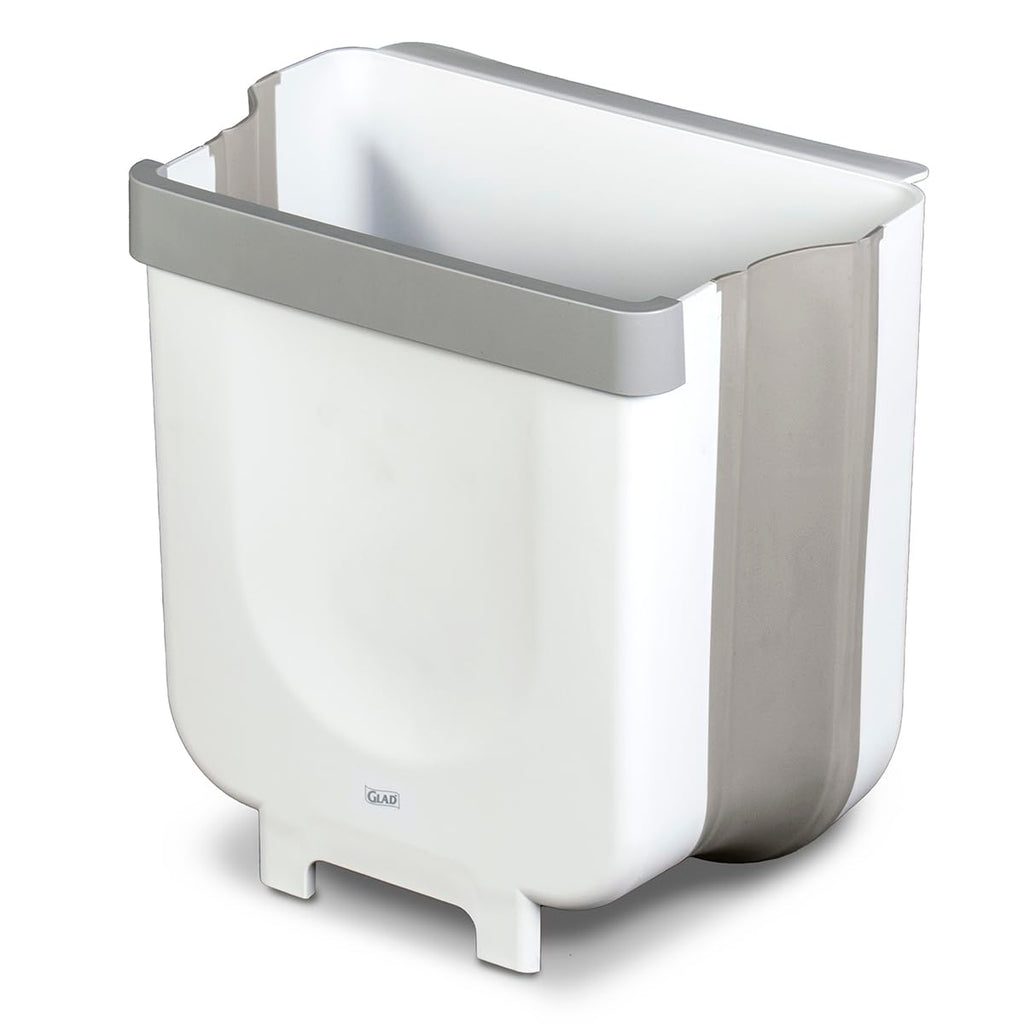 Glad Roomate Collapsible Waste Bin | Compact Travel Trash Can With Space-Saving Expandable Design | Indoor And Outdoor Disposal Basket, 2 Gallon, White