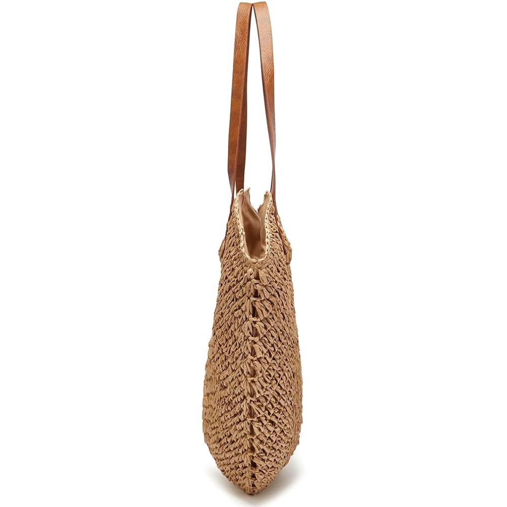Summer Casual Straw Tote Bag Large Capacity Woven Shoulder Handbag For Summer Beach Vocation