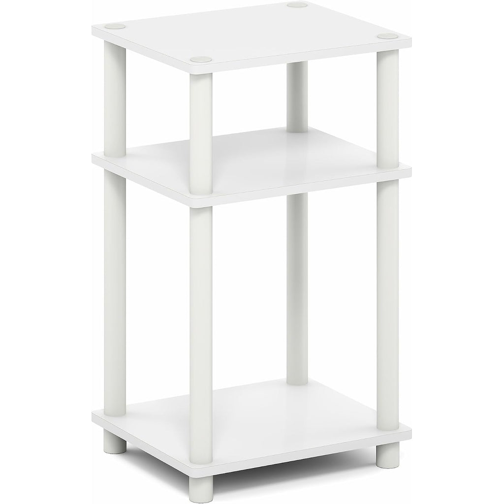 Furinno Turn-N-Tube Side Table, 3-Tier End Table With Open Shelf, Toolless Assembly Night Stand, Bedside Table, For Living Room, Bedroom, White