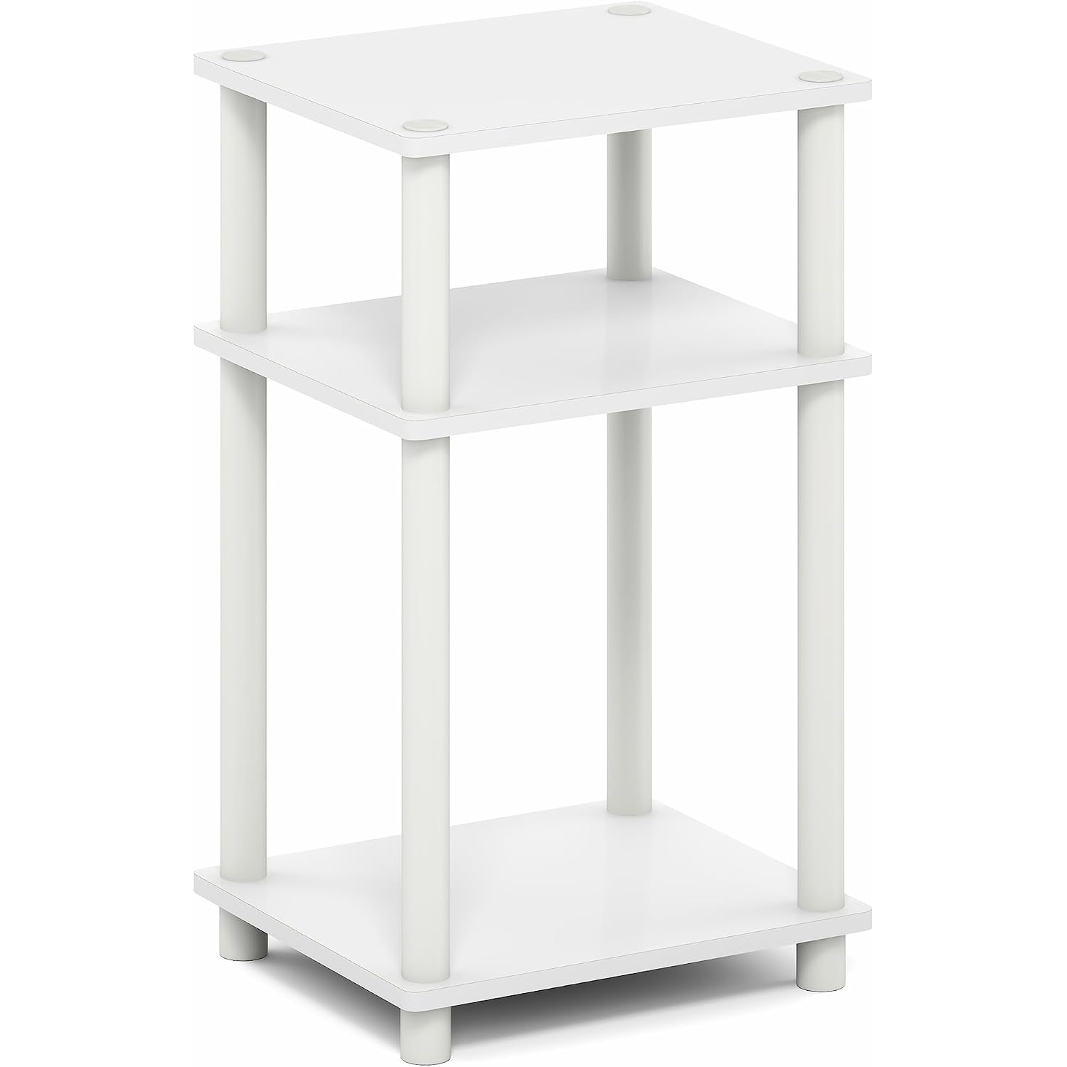 Furinno Turn-N-Tube Side Table, 3-Tier End Table With Open Shelf, Toolless Assembly Night Stand, Bedside Table, For Living Room, Bedroom, White