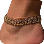 Tewiky Waterproof Ankle Bracelets for Women,Chunky Layered Gold Anklet for Women Non Tarnish Adjustable Cuban Set Stackable Summer Beach Jewelry Gift