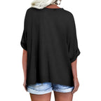 Langwyqu Women's Oversized T Shirts V Neck Short Sleeve Summer Casual Loose Tops Tees