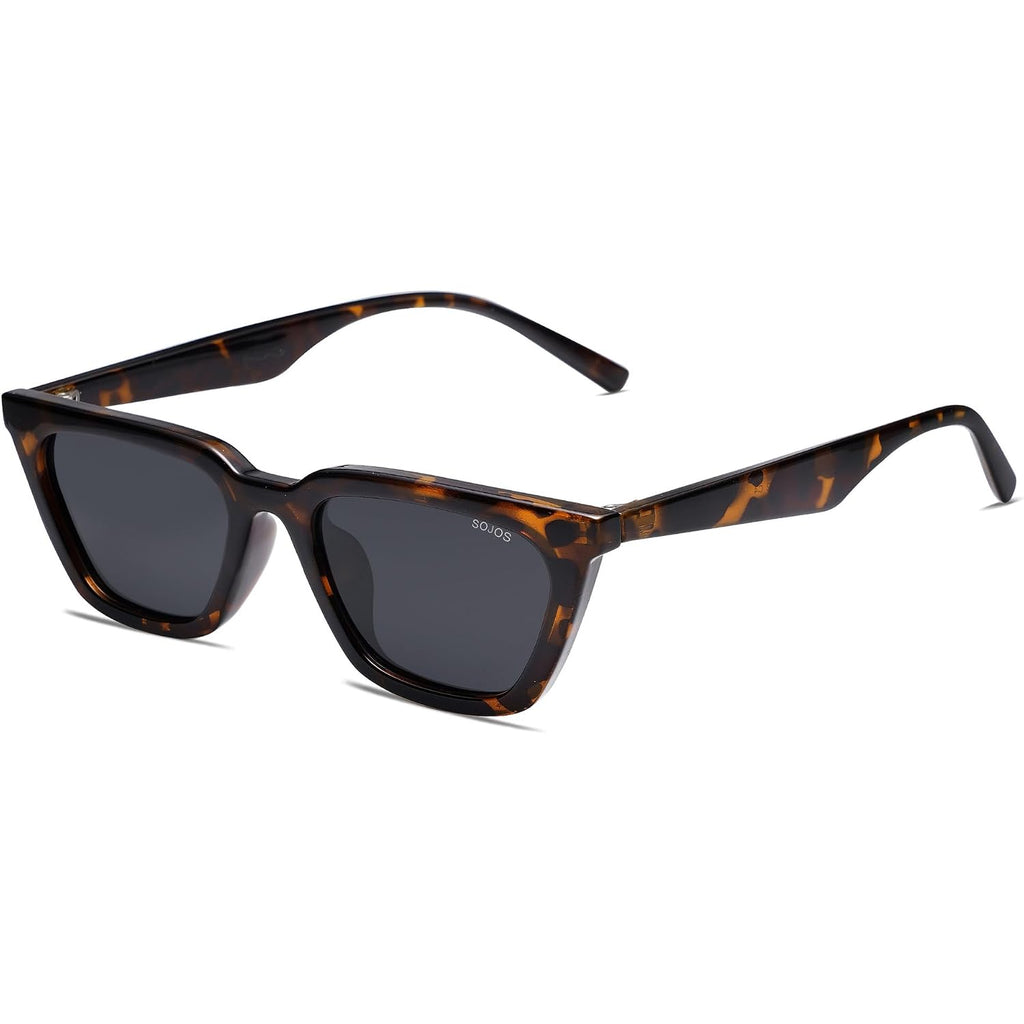 SOJOS Polarized Narrow Square Cateye Sunglasses for Women Retro Trendy Driving Glasses SJ2169 Tortoise/Grey