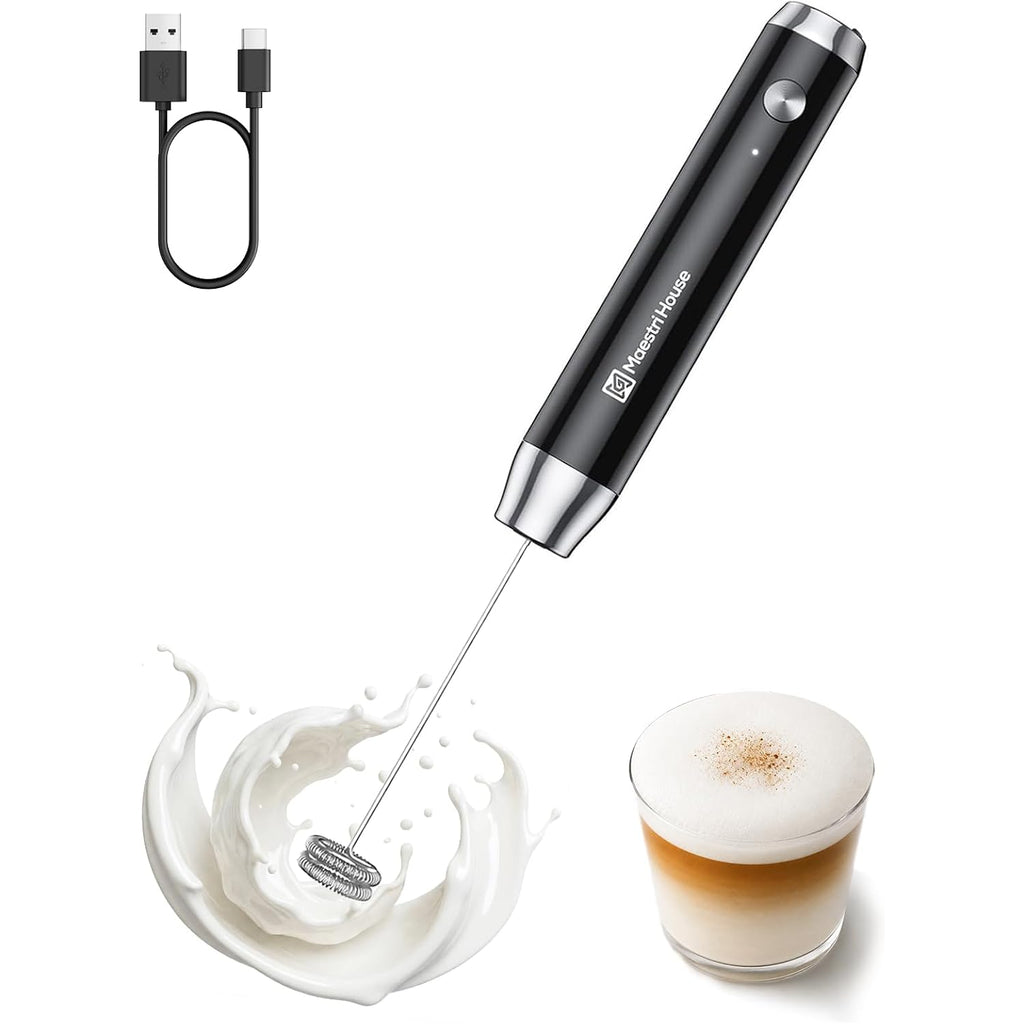 Maestri House Rechargeable Milk Frother, Lunafro Ns 2-Speed Handheld Electric Foam Maker Waterproof Detachable Stainless Steel Whisk Drink Mixer Foamer For Lattes, Cappuccino, No Stand
