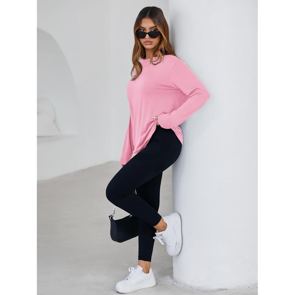 Tankaneo Womens Long Sleeve Oversized T Shirts Basic Crewneck Workout Tee Tops 2026 Fall Loose Fit Casual Y2K Clothes