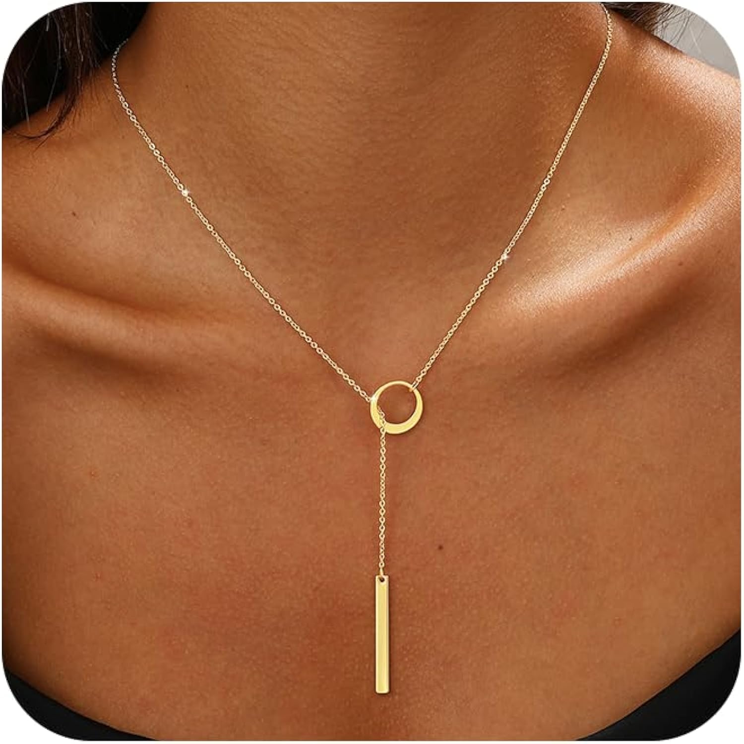 Long Gold Necklace for Women Trendy, Dainty Layered Lariat Necklace 14k Gold Plated Silver Y Shaped Beaded Chain Non Tarnish Drop Necklaces Simple Adjustable Jewelry Gift