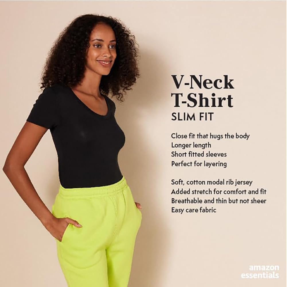 Amazon Essentials Women'S Slim-Fit Short-Sleeve V-Neck T-Shirt