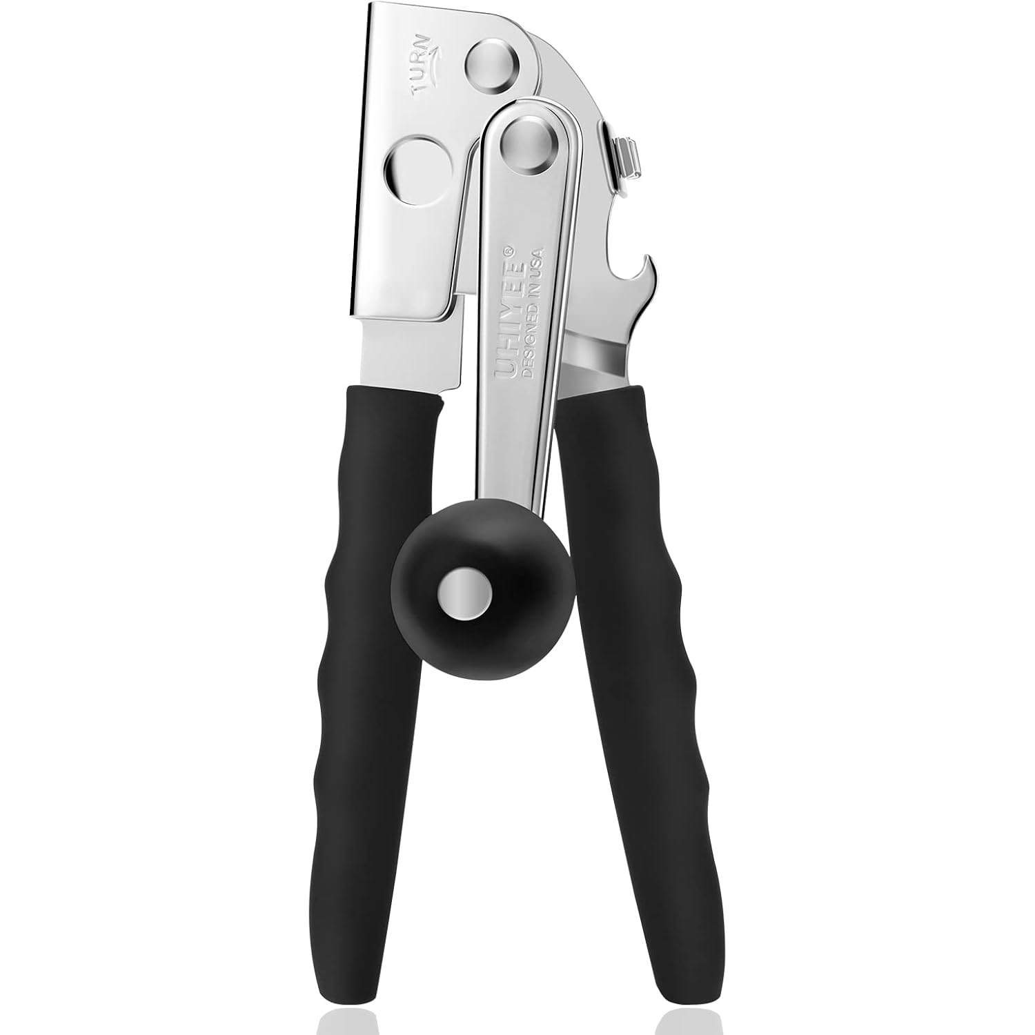 Commercial Can Opener, Uhiyee Hand Crank Can Opener Manual Heavy Duty With Comfortable Extra-Long Handles, Oversized Knob, Large Handheld Can Open Easy For Big Cans, Black