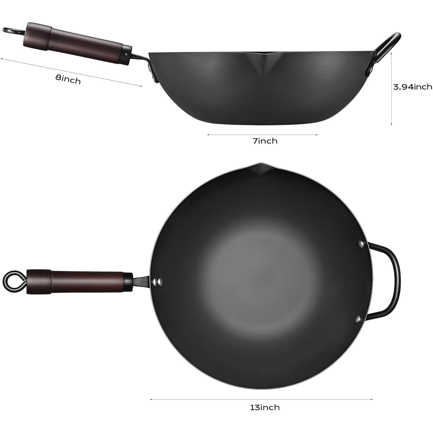 Wok, 13 Inch Carbon Steel Woks & Stir-Fry Pans Nonstick | Pre-Seasoned 5.8Qt Flat Bottom Chinese Wok Paella Pan With Lid,Pfoa/Ptfe Free Cookware Compatible With All Cooktops