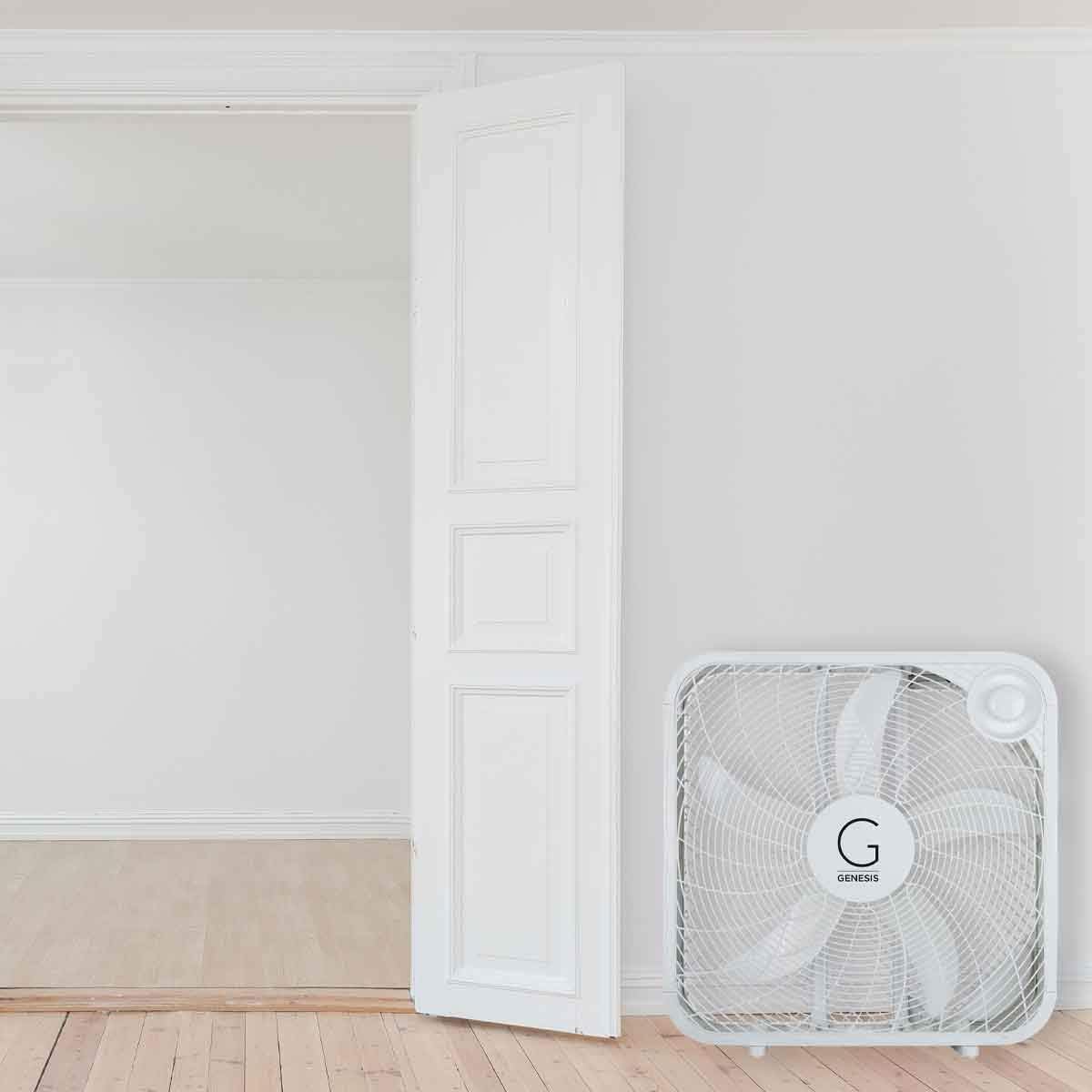 Genesis 20" Box Fan, 3 Settings, Max Cooling Technology, Carry Handle, White (G20Box-Wht)